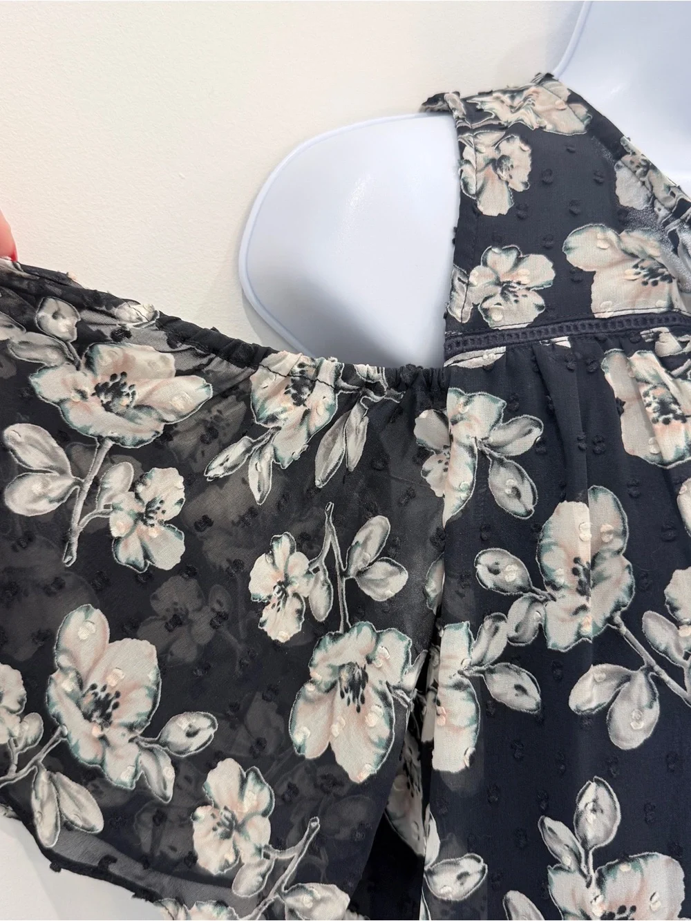 Aqua Black Floral Cold-Shoulder V-Neck Blouse - Picture 2 of 5